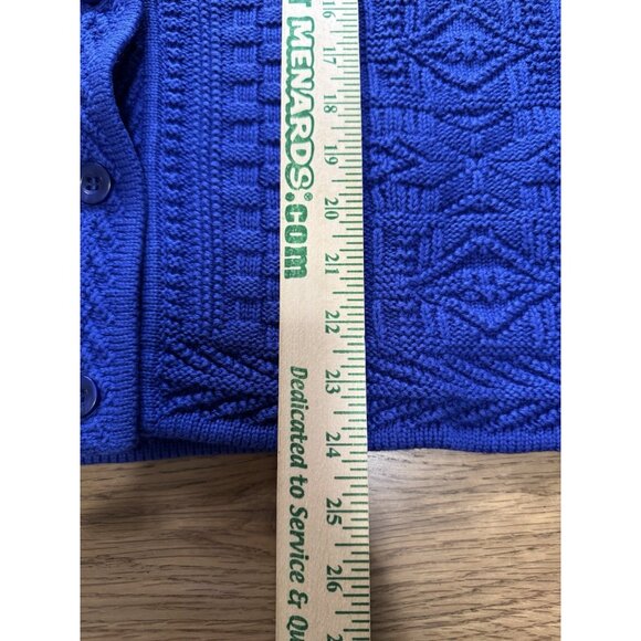 L.L. Bean Women's Cable Knit Button Down Cardigan Sweater Blue Size L CabinCore - Picture 4 of 13
